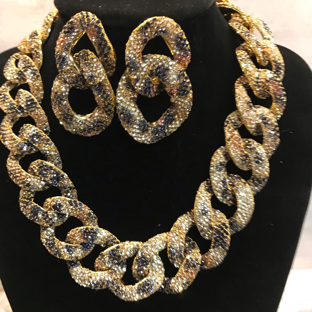 Gold and Black Statement Necklace and Earring Set